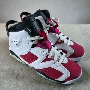 Nike Air Jordan 6 Retro Carmine Red White GS Size 6.5 Y / Women's 8 #384665-106